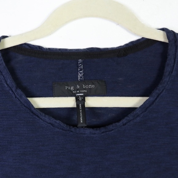 Rag & Bone Navy Blue Linen Cotton Blend Short  Sleeve Shirt - Picture 4 of 4